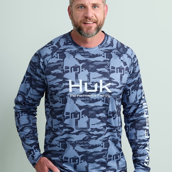 HUK Performance Fishing Blue Camo Crew Shirt, Men’s Size XXL, Preowned - Picture 12 of 14